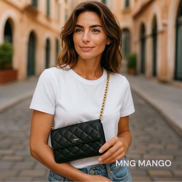 Mango Quilted Black Crossbody Bag Gold Chain - Picture 1 of 7